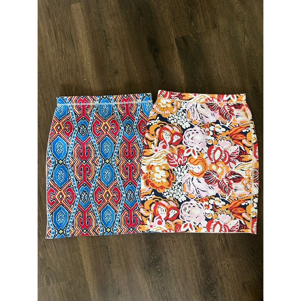 2 J. MCLAUGHLIN Halle Reversible Pencil Skirt Stretch‎ Floral Geometric XS EUC